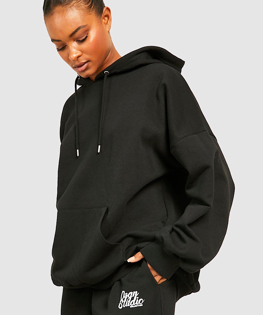 هودی اورسایز مشکی boohoo