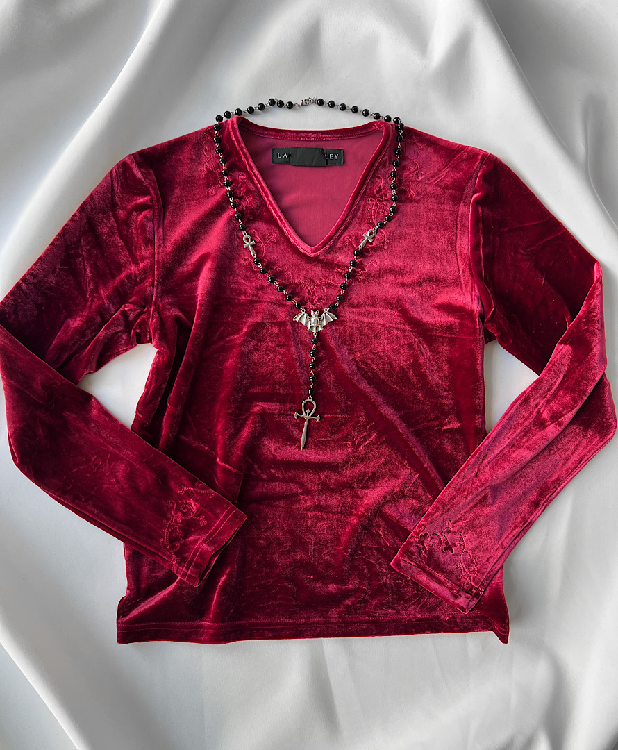 بلوز مخمل ومپایری آستین بلند