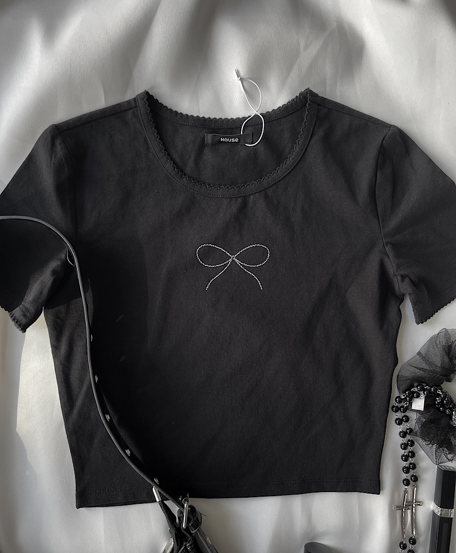 کراپ تاپ مشکی پاپیونی