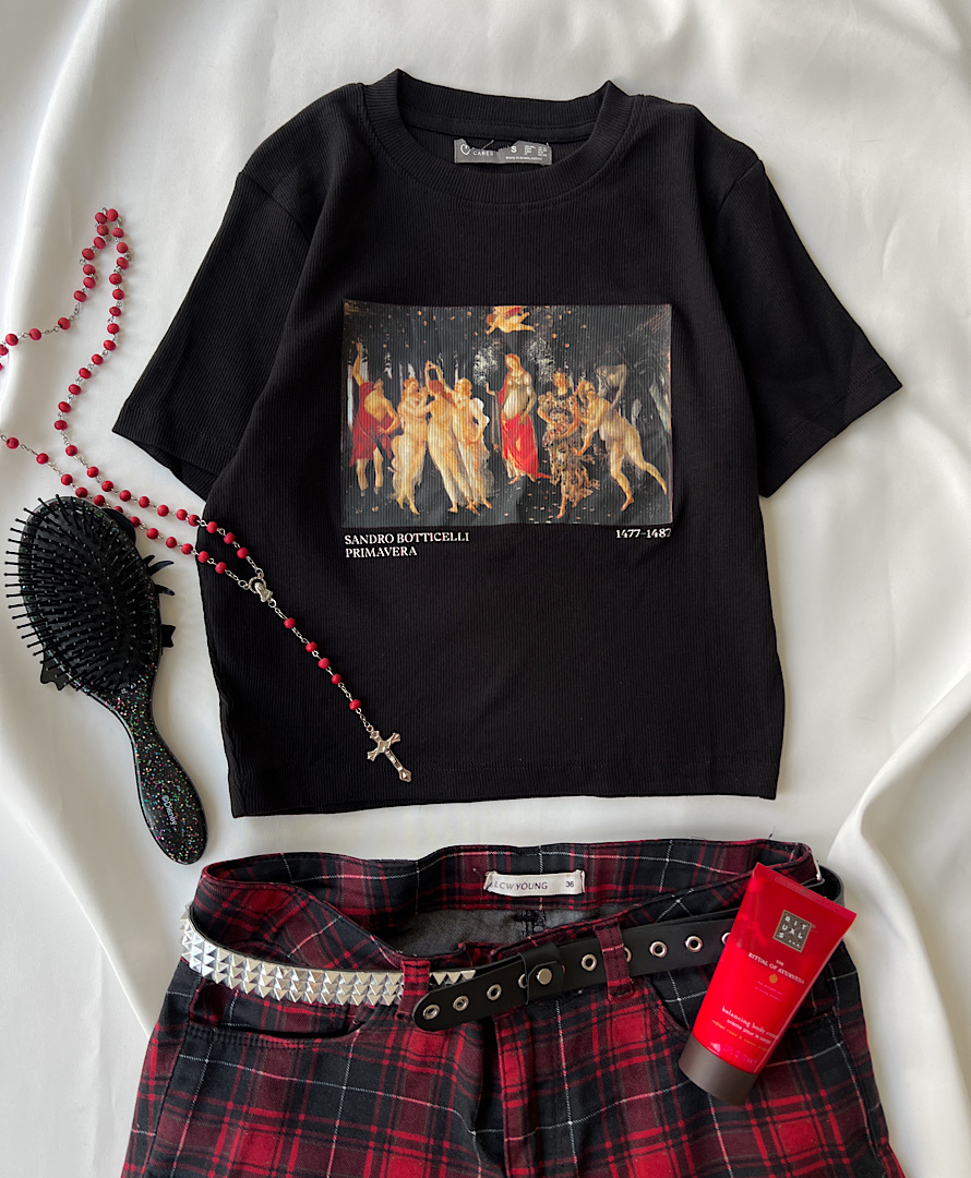 کراپ تیشرت مشکی طرح دار Sandro Botticelli