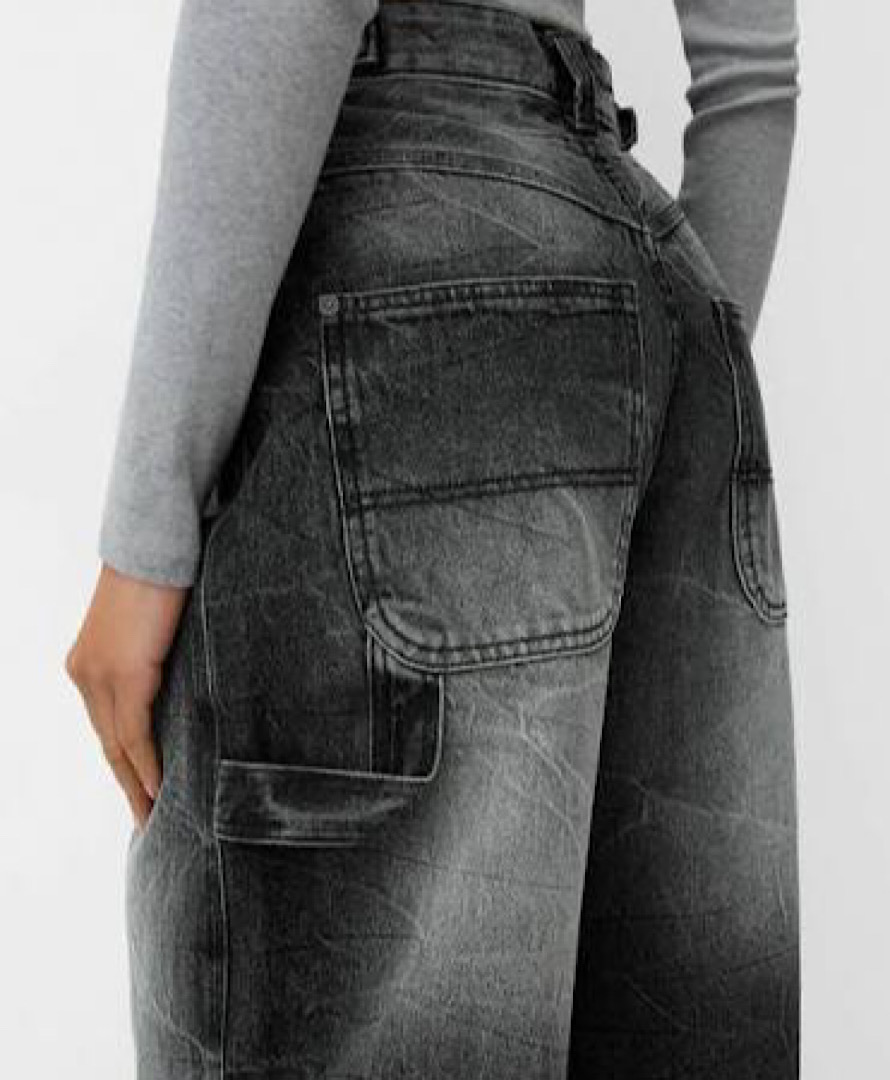 شلوار بگ کارپنتر  ذغالی سنگشور سفید برشکا